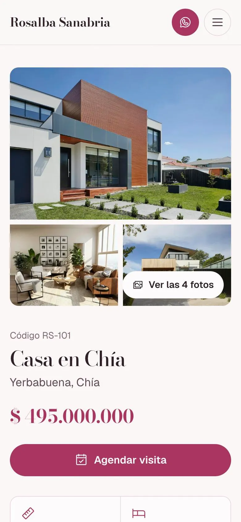 Ficha de una casa en Chía publicada en el sitio de Rosalba, vista en un celular
